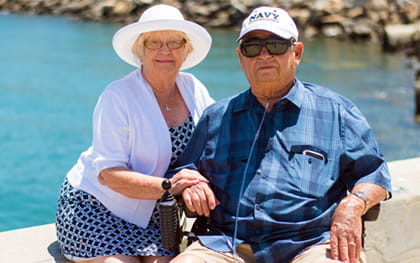 Chronic Lung Disease Care New Port Richey, FL Elderly man in wheelchair using oxygen, next to his wife