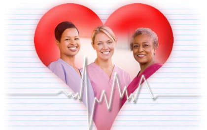 Caregivers posing with Heart in background